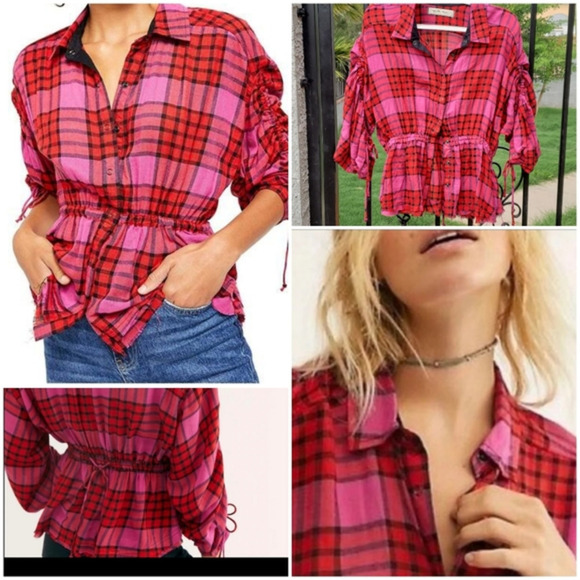 Free People Pacific Dawn‎ Drawstring Plaid - Picture 1 of 7